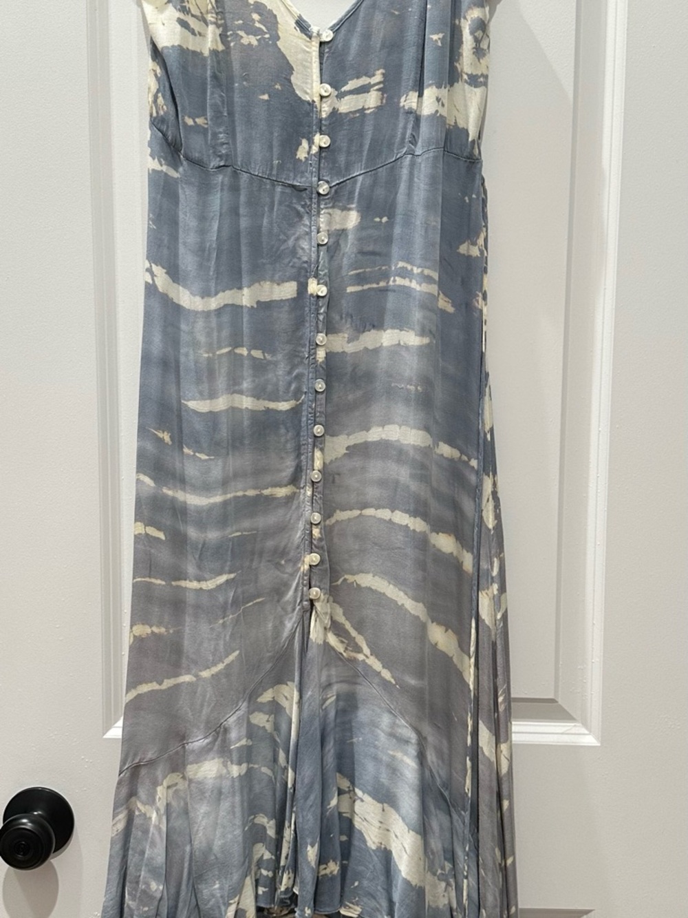 Vintage Silver-Blue Tie-Dye Button Front Maxi Skirt